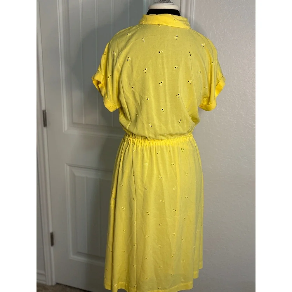 Joules‎ Yellow Eyelet Button Front Midi Dress Shirt Dress Elastic Waist Size 6 - Picture 7 of 10